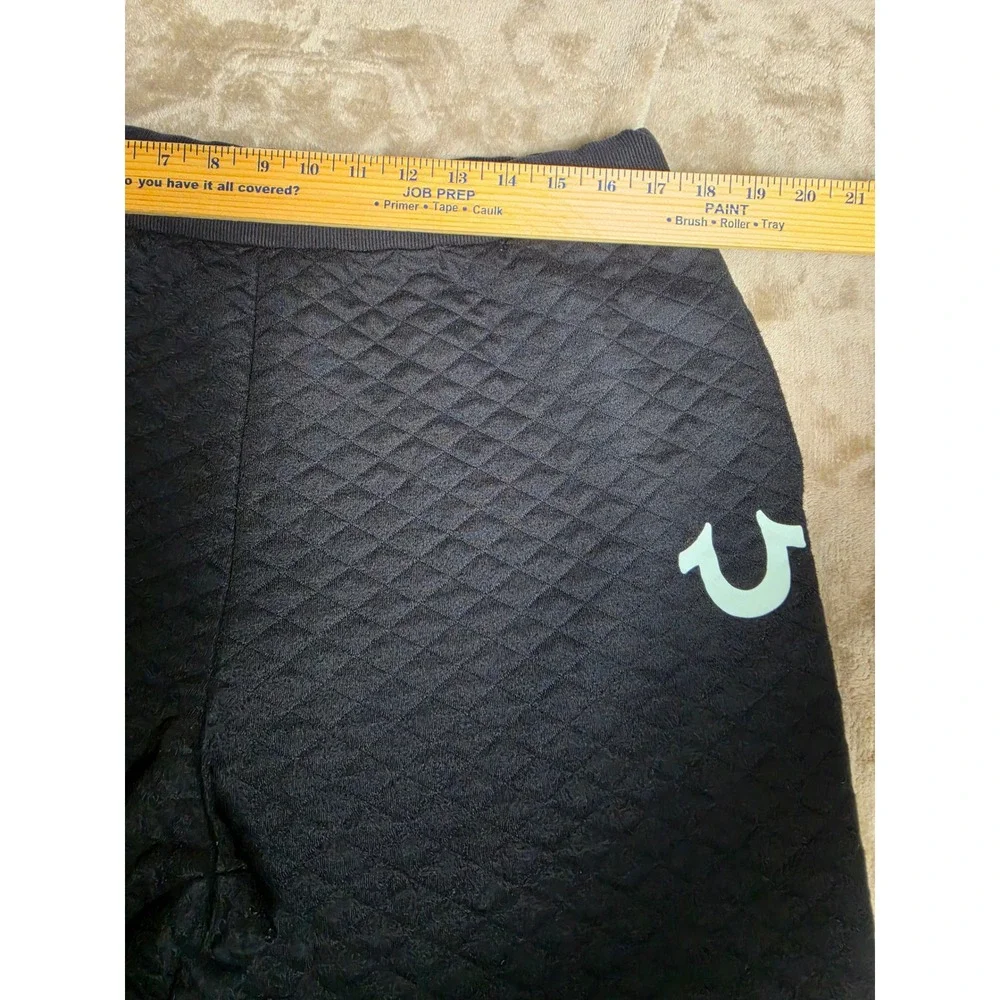 True Religion Mens XL Quilted Jogger Pants Black Diamond Horseshoe Logo Sweats